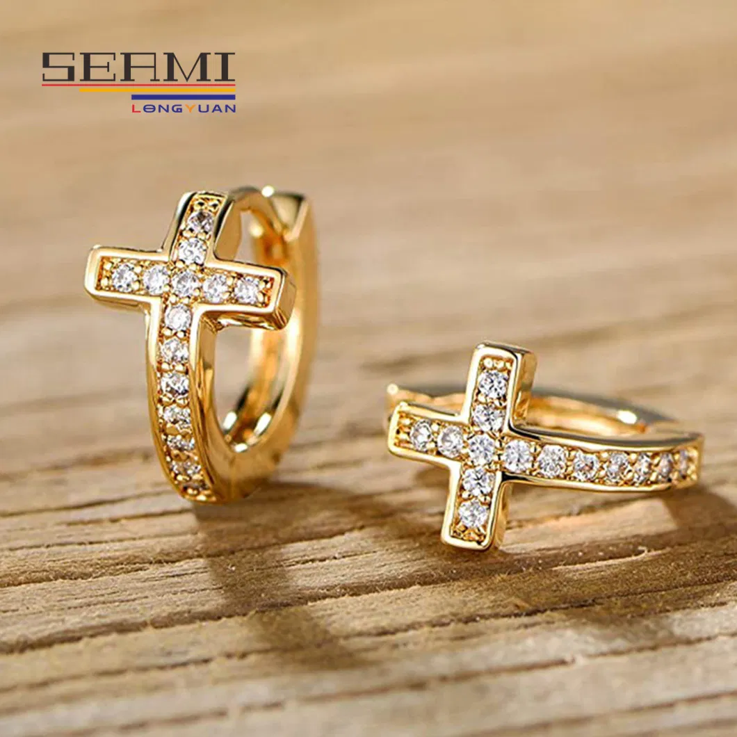 Trendy Gold Filled Plated Diamond Cross Small Hoop Women Earrings