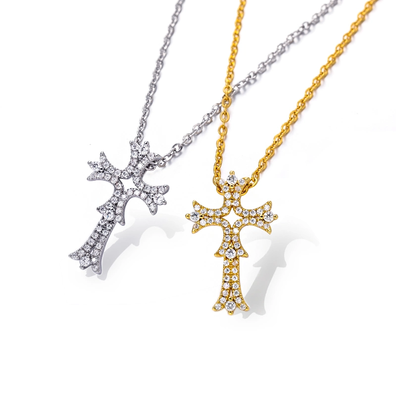 18K Gold Plated Necklace with Diamonds Zircon Iced out Cross Pendant Chain Necklace for Women/Men/Unisex