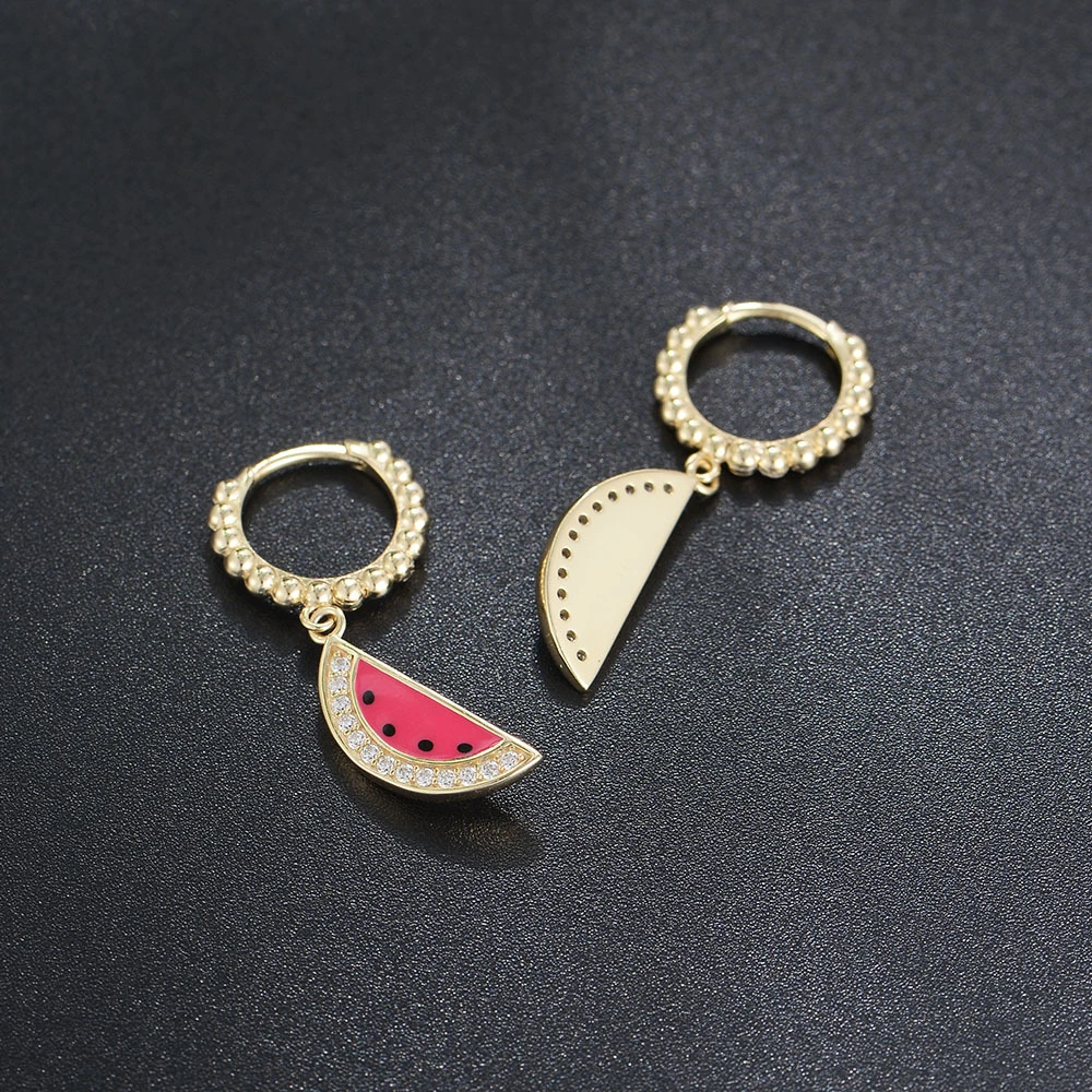 Popular Watermelon Fruits Drop S925 Sterling Silver 14K Gold Plated Bling Cubic Zircon Huggie Earrings