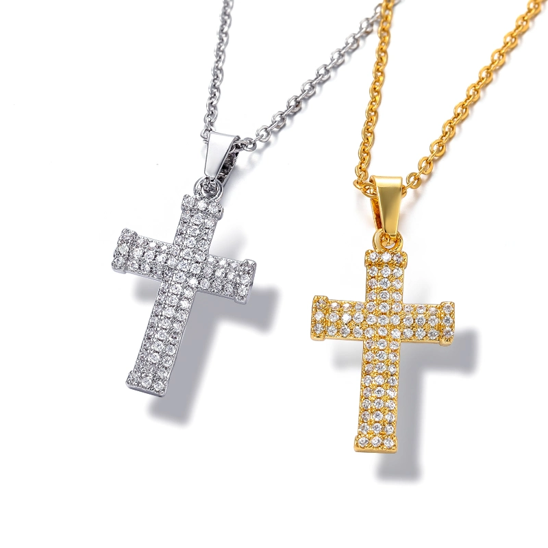 18K Gold Plated Necklace with Diamonds Zircon Iced out Cross Pendant Chain Necklace for Women/Men/Unisex