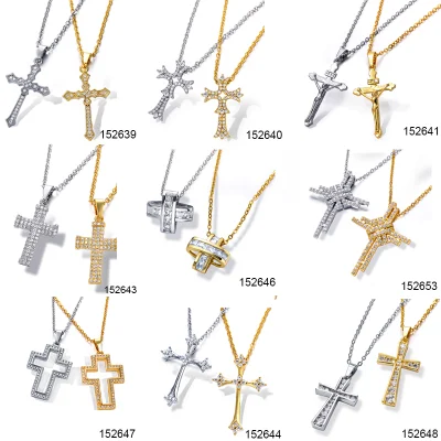 18 Karat vergoldete Halskette mit Diamanten, Zirkon-Kreuz-Anhänger, Halskette für Damen/Herren/Unisex