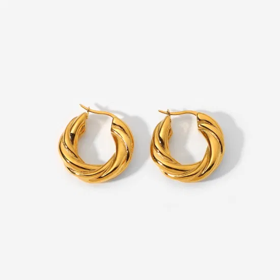 Hersteller kundenspezifischer Schmuck-Ohrring, französische Spiralmuster-Ohrringe, gedrehte Creolen aus 18 Karat Gold, gedrehte Ohrringe