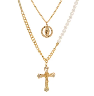 Persönlichkeit Kreuz Porträt Anhänger Double Cascade Wear Halskette gespleißt Perlenhalsband